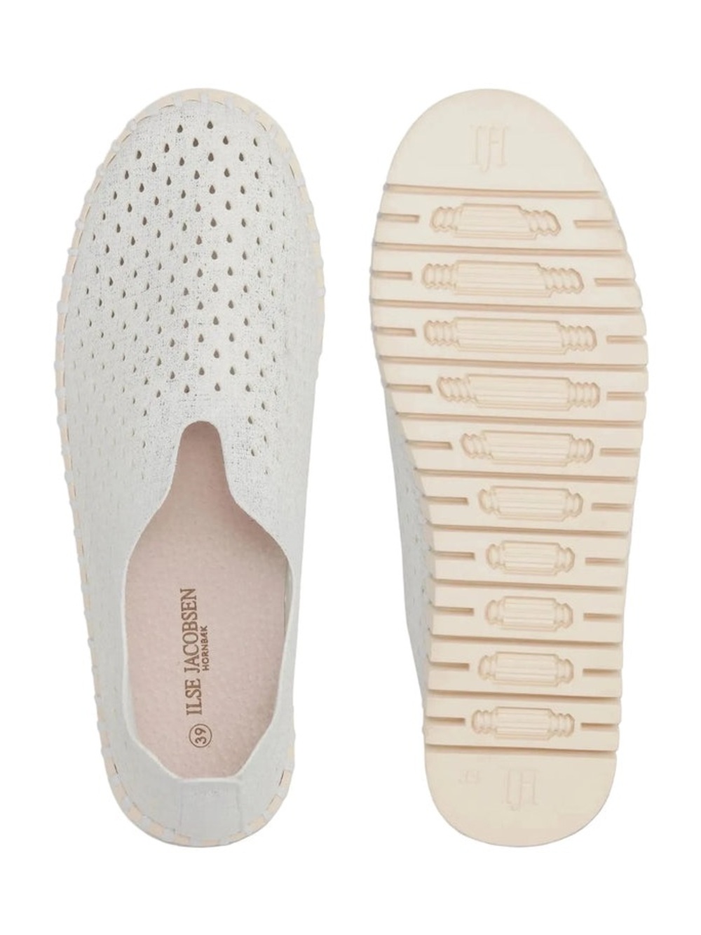 Ilse Jacobsen Perforated Slip-On Flats in Light Cream